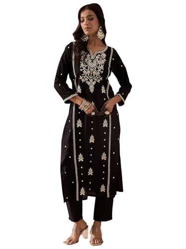 Image of INDO ERA Womens Straight Embroidered Chikankari Kurta