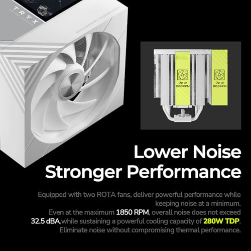 Image of TRYX TURRIS 620 CPU Air Cooler White 5.0 inch IPS Customizable Screen 280w TDP Dual Tower White CPU Cooler Reflow Soldering with Display Powered by KANALI Rail-Mounted ROTA Intel LGA1851 /1700 & AMD AM5