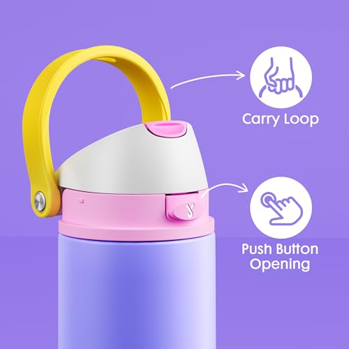 Image of Meoky 2 Pack 18 oz Insulated Kids Water Bottle for Gym | 2-in-1 Straw and Spout Lid, Leak Proof, Stainless Steel, Fits in Car Cup Holder, BPA-Free, All the Berries & Starry Lilac