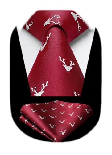 Image of HISDERN Ties for Men Classic Animal Tie and Pocket Square Set Jacquard Woven Silk Neckties Handkerchief Wedding Party