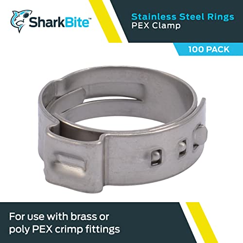 Image of SharkBite 3 /4 Inch Clamp Ring, Pack of 100, Stainless Steel Plumbing Fitting, PEX Pipe, PE-RT, UC955CP100