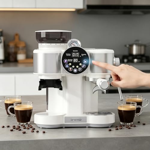 Image of Espresso Machine with Coffee Grinder, 20-Bar Professional Espresso Maker with Steam Wand, Fast Heating System, Removable Water Tank, Cappuccino & Latte Coffee Machine for Home Baristas