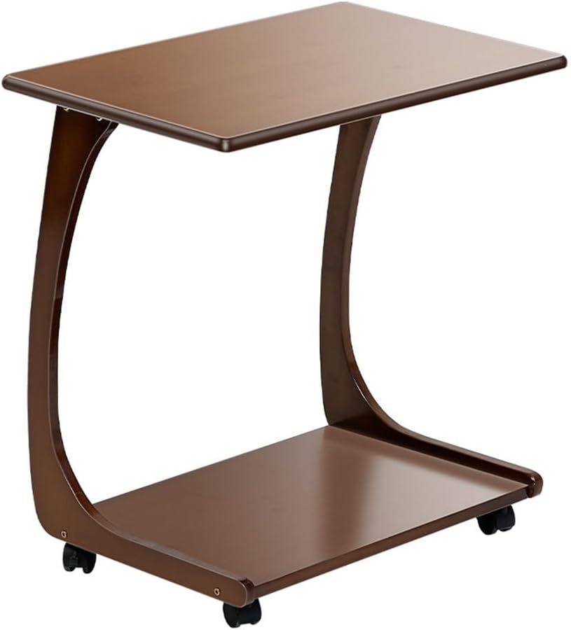 Solid Wood End Table with Rolling Wheels, C Shaped Side Table, TV Tray Table, Bed Table Rolling Tray with Storage, Couch Table That Slide Under for Small Space, Living Room, Bedroom ( Size : 60cm )