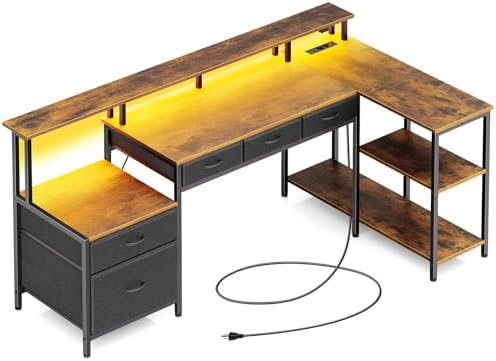 Ma sélection meuble et accessoires bureau Rolanstar Bureau d’Angle en L avec Tiroirs, Bureau Gaming Réversi...