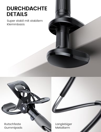 Lamicall Handy Halter für Bett, Schwanenhals Handy Halterung - Flexible Lang Arm Handy Ständer für iPhone 17 16 15 14 Pro Max Plus, SE, 13 12 Pro Max Mini, 11, XS, Samsung S25 S24, 4-7 Zoll Smartphone