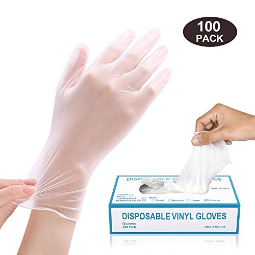 EXTSUD Lot de 100 Gants Transparents en Vinyl Gants PVC sans Latex ni Poudre pour Cuisine, Menage, Bricolage, Taille XL