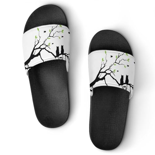 Claquettes femme chat et arbre : pantoufles de bain antidérapantes pour la maison