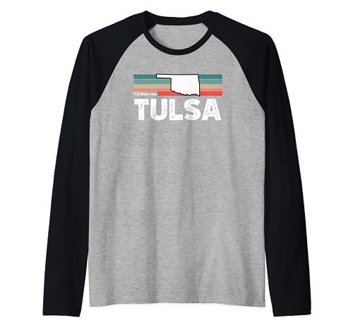 Vintage Retro Tulsa CA Tourist Native Oklahoma Raglan Baseball Tee, Black