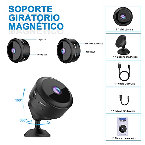 RIRGI Koiteck Cámaras espía Oculta, Cámaras Espía WiFi 1080P HD, con IR Visión Nocturna Detector de Movimiento, Grabadora de Video, Camaras de Seguridad Pequeña para Interior/Exterior(Negro)