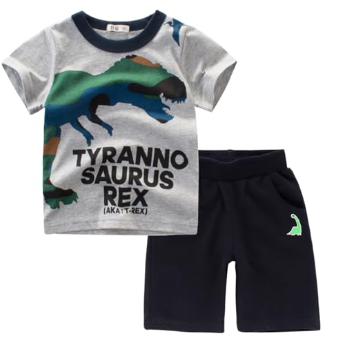 Image of Toddler Boy Clothes Cartoon Cotton Summer Short Sleeve T-Shirt and Shorts Kids Outfit Set 2-7 Year