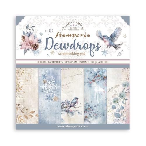 Stamperia - Scrapbook Paper Pad for Scrapbooks, Albums, Card Making, Bullet Journalling and More, Acid Free, Double-Sided, Perfect for Hobbies, Crafts, and Gifting (Dewdrops) (30,5 x 30,5 cm)