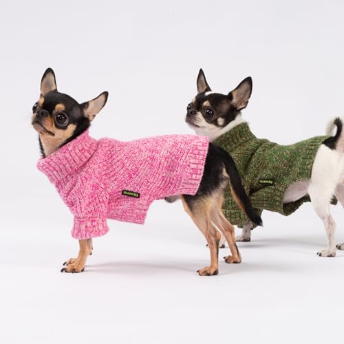 Image of Fitwarm Knitted Turtleneck Dog Sweater, Cozy Dog Winter Clothes for Small Dogs Girl, Holiday Pet Outfit, Heather Pink, XL