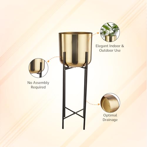 Image of amazon basics Decorative Modern Indoor Planters Flower Pots (Set of 2) | Sophisticated Design | Suitable for Living Room /Bedroom /Balcony (Glossy Rose Gold)