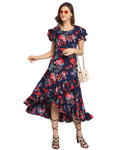 Image of OOMPH! Women's Western & Fusion wear Wrap Midi Dresses for Women, Blue - md159