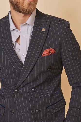 Men's 2 Pieces Pinstripe Men Suits Slim Fit 2 Button Double Breasted Suit Blazer Jacket Vest Pants Set4
