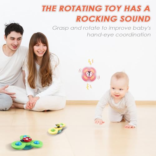 Dunkwckore 3 Stück Saugnapf Spielzeug Kinder, Sensorik Spielzeug für Baby, Saugnapf Drehspielzeug, Tisch Saugnapf ab 1 Jahr Badespielzeug Saugnapf Spielzeug Kinder Baby Geschenke