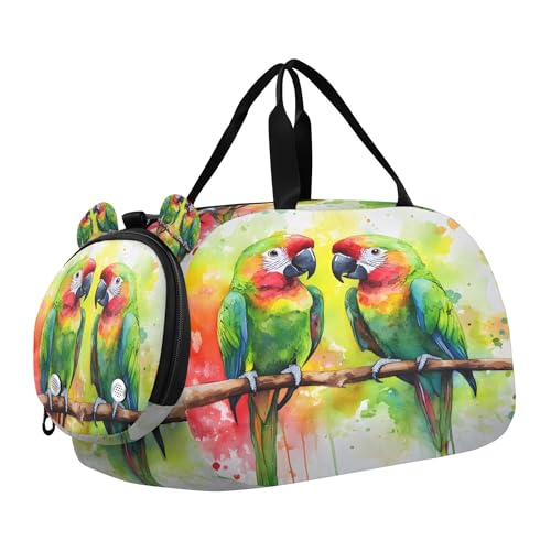 Parrots Youth Sports & Travel Duffle Bag with Shoe Compartment,Waterproof Gym Bag for Girls and Boys (Overnight Essentials Organizer)