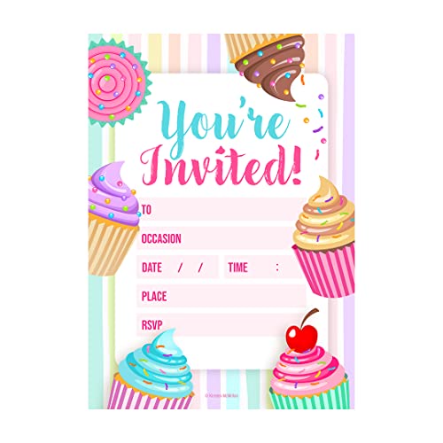 32 Kids Childrens Birthday Party Invitations with Envelopes Invitation Cupcake Birthday Party Invitations Invites A6 UK Designed & Printed