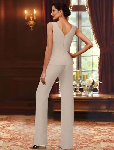 Chiffon Mother of The Bride Pant Suits for Women Sequins Wedding Party Dress with Jackets Formal Outfits MIS0894