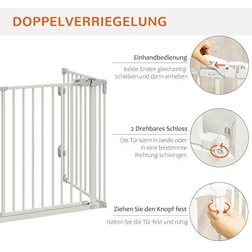 PawHut Absperrgitter Hund Freistehendes Verstellbares Schutzgitter 202,5 x 76 cm Hundegitter Klappbar Türschutzgitter Hundeabsperrgitter für Treppen, Türen, Küche, Flur, 3 Paneelen, Weiß