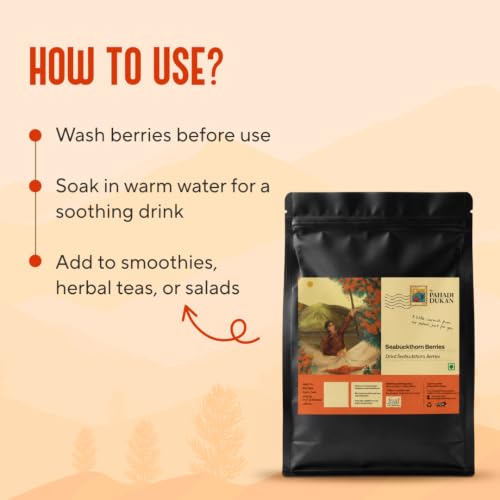 Image of My Pahadi Dukan Dried Sea Buckthorn Berries 250g, Himalayan Superfood, Rich in Vitamin C, Omega 3 6 7 & 9, Boosts Immunity, Skin & Heart, No Additives, Seabuckthorn Dry Berries
