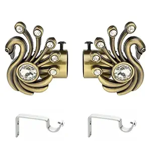 ZYREX Peacock Shaped Metal Curtain Bracket with Support 1 Inch Rod Pocket Finials Window Rod Support Fittings, Curtain Rod Holder (Pack of 2, Antique)