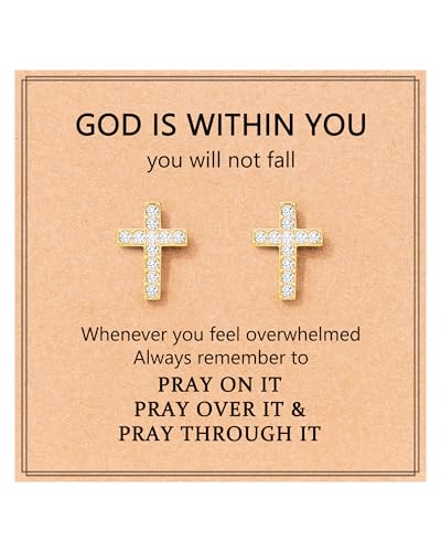 Gold Cross Earrings for Women Girls Communion Confirmation Baptism Gifts