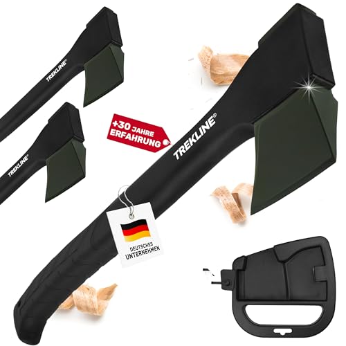 TREKLINE Spaltaxt, Spalthammer [ ErgoFiber™ - Glasfaserverstärkter Griff ] MilitaryCast, Inklusive Klingen-/Transportschutz, Antihaftbeschichtet, Hochwertige Stahl-Klinge [61cm; 1.3 kg]