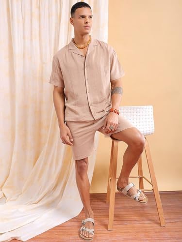 Image of The Indian Garage Co Men Regular Fit Solid Resort Wear Shirt & Boxers Co-ords Set