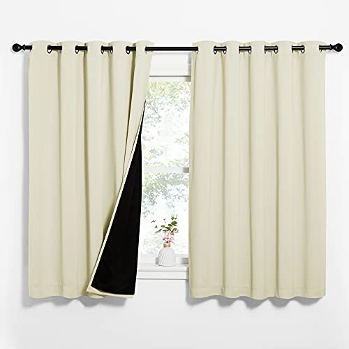 Image of NICETOWN Living Room Completely Shaded Draperies, Privacy Protection & Noise Reducing Ring Top Drapes, Black Lined Insulated Window Treatment Curtain Panels (Beige, 2 Pieces, W62 x L63)