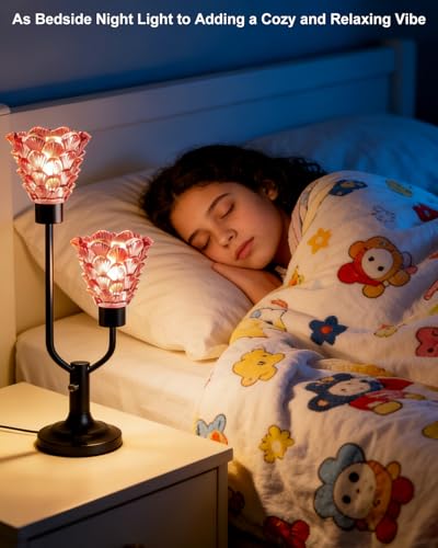 Image of Lightdot Mid Century Modern Glass Table Lamp Vintage Pink Lamp Dimmable | Nightstand Lamp Black Desk Lamp Bulbs Included 3000K Warmwhite Ambient Bedside Lamps for Bedroom Living Room Home Decor Gift