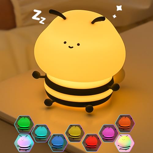 Myratts Little Bee Night Light, Cute LED Light, Silicone Dimmable Kids Bedroom Night Light, Rechargeable Bedside Touch Light, Fun Office Desk Lamp and Home Decor(Bee)…