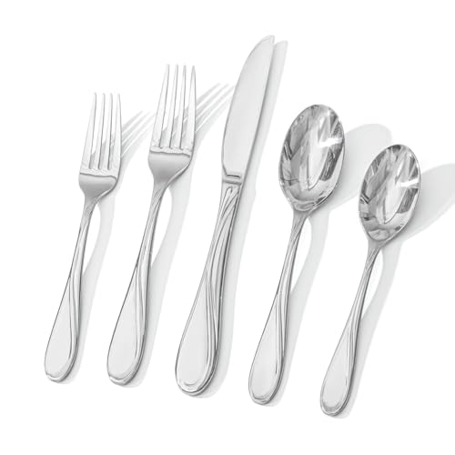HIKAA Wave Design Silverware Set Service for 8, 40-Piece Artistic Stainless Steel Flatware Set with Fibonacci Pattern, Heavy Duty Mirror Polished Cutlery Set