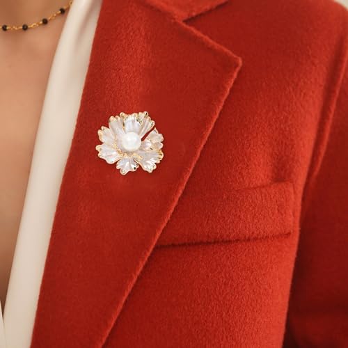 Image of GBAHFY Crystal Pearl Flower Brooches Pins Fashion Beautiful Created Floral Brooch Good Idea for Party Dance Wedding Banquet for Elegant Women