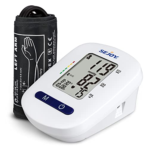 Sejoy Tensiometre Bras Professionnel, tensiomètre appareil pour la tension, Tension Arterielle Bras, Automatiques Précis pour Usage Domestique, Brassard Réglable, 120 Mémoires, USB et Piles Cover