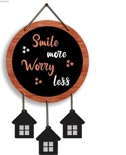 Image of CAPIO ART Welcome Wooden Quote Wall Hanging Decoration Items for Home Decor | Mdf Art for Living Room & Bedroom | Decorative Item for Office & House | Gifts Modern Wood Hanger - Smile More Worry Less