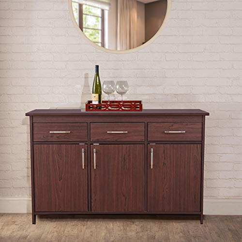 HomeTown Albert 3-Door Cabinet Cherry Brown | Modern Multipurpose Storage Unit with Steel Finish Handles | Engineered Wood Cabinet with Drawers | Moisture-Resistant | 1-Year Warranty