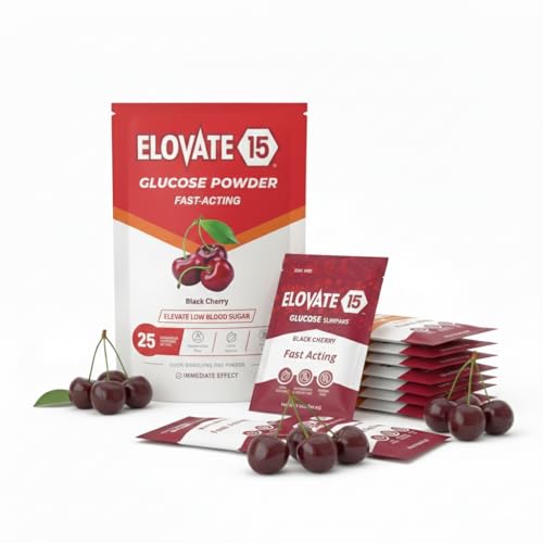 Fast Acting Glucose Powder Packets, Black Cherry - Quick Dissolving, 15g Pure, Gluten-Free Glucose Packets | Oral Dextrose Powder for Kids & Adults | Easy-to-Carry Pocket Sized Slimpaks (Pack of 25)