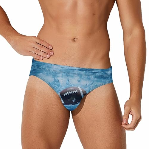Football Vibrant Blue Ocean Water Mens Swim Briefs Quick Dry Swim Trunk Bikini Underwear Swimsuit 3XL