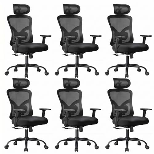 Image of NOBLEWELL Ergonomic Office Chair with Padded Lumbar Support, 2D Headrest, Adjustable Armrests, Upgraded Contoured Seat Cushion, 130 Rocking Tilt, Computer Gaming Chair for Home Office, Pack of 6