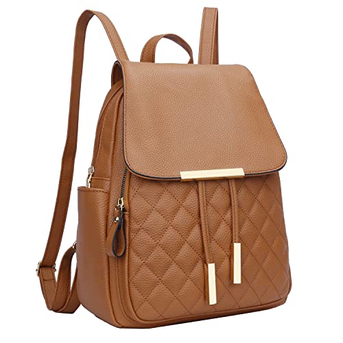 Image of KKXIU Quilted Trendy Leather Backpack Purse for Women and Ladies Shoulder Travel Daypacks Bags (Brown)