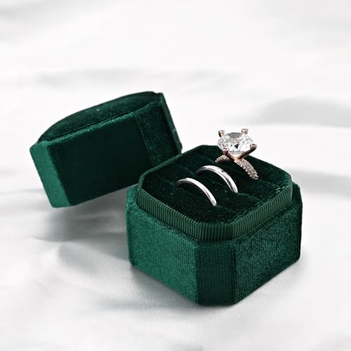 3 Slots Ring Box Velvet Ring Gift Box Wedding Day For Proposal, Engagement, Wedding,Mother's Day, Valentine's Day (Green)