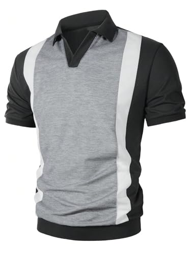 SOLY HUX Men's Color Block Shirts Collar V Neck Short Sleeve Casual Summer Work Golf Shirt3