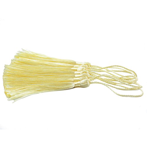 Image of 100pcs 13cm /5 Inch Silky Floss Bookmark Tassels with 2-Inch Cord Loop and Small Chinese Knot for Jewelry Making, Souvenir, Bookmarks, DIY Craft Accessory (Light Beige)