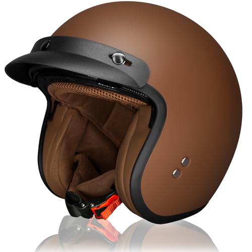 Casco Moto Jet Casco de Moto Vintage Casco Open Face Scooter Ciclomotore con Doble Visera Homologado ECE (Frozen Brown, M)