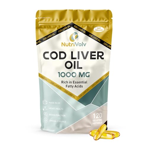 Cod Liver Oil High Strength 1000mg Heart Brain and Joint Healthcare Supplements Natural Rich Source of Omega 3 Fatty Acids | 120 Capsules