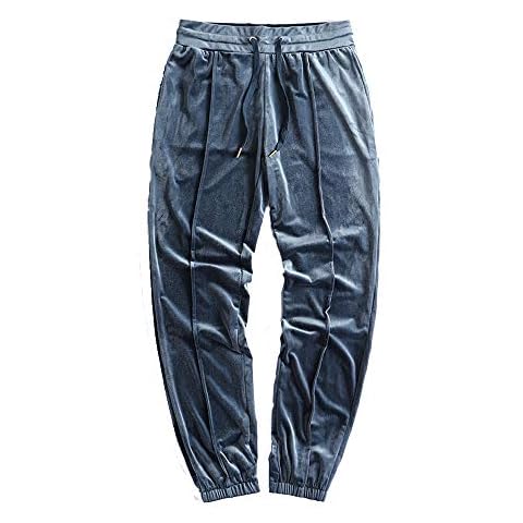 HANGJIA Men's Pants Solid Velour Jogger Sweatpant Casual Loose Velvet Trousers Grey S Cover