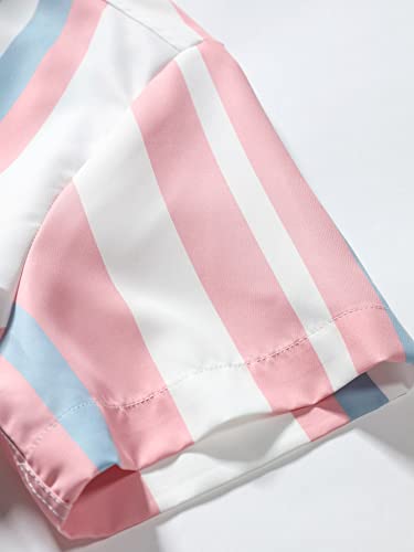 GORGLITTER Men's Beach Vacation Shirts Button Up Short Sleeve Color Block Striped Collar Tops Shirts4