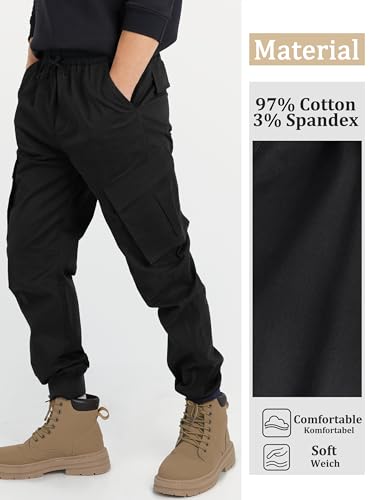 CAMLAKEE Boys Stretch Cargo Pants Kids Drawstring Elastic Waist School Youth Twill Joggers Pants3