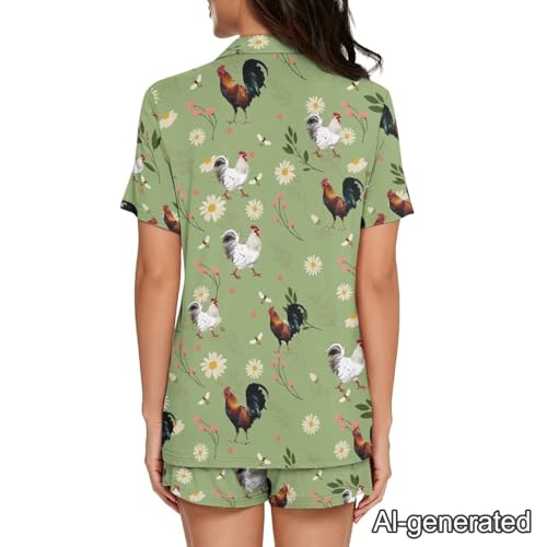 Image of Renewold Women's Short Sleeve Pajama Set Button Down Sleepwear with Notch Collar Soft Lounge Top and Shorts with Pockets